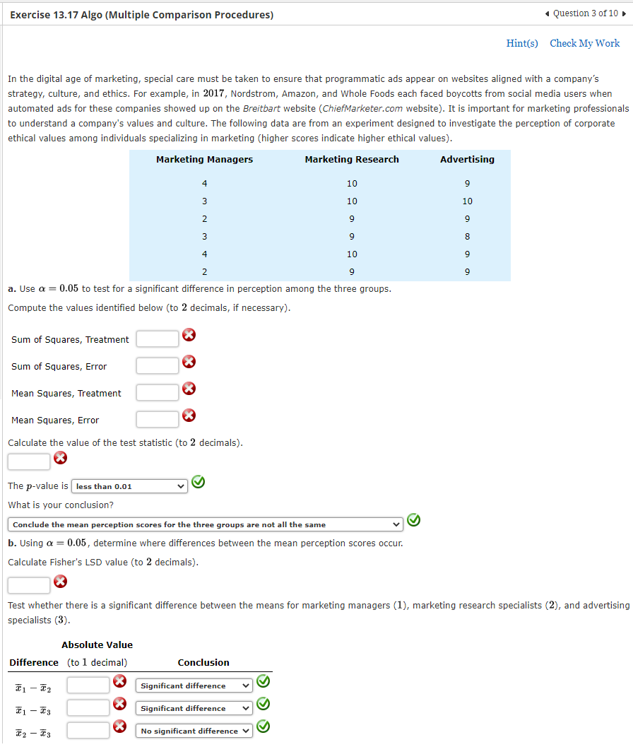 Exercise 13 17 Algo Multiple Comparison Procedures In The Digital Age Of Marketing Special Care Must Be Taken To Ensu 1