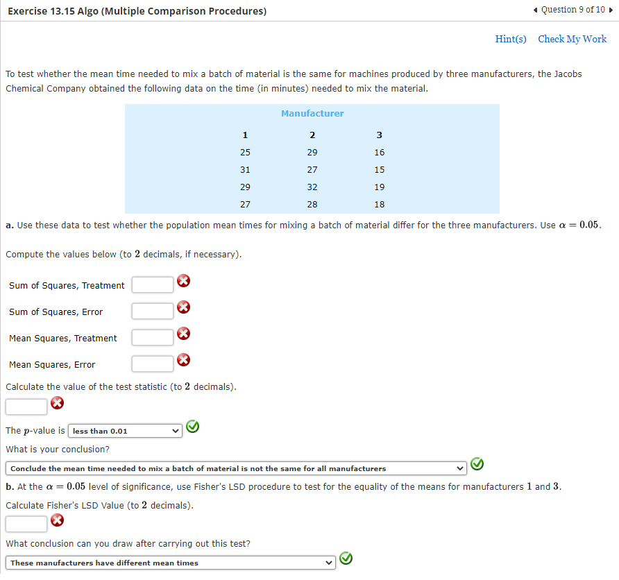 Exercise 13 15 Algo Multiple Comparison Procedures To Test Whether The Mean Time Needed To Mix A Batch Of Material Is 1