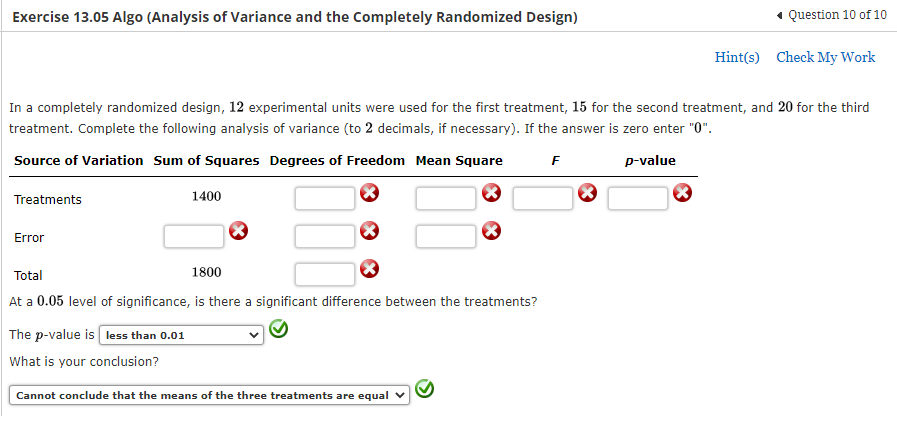 Exercise 13 05 Algo Analysis Of Variance And The Completely Randomized Design Treatments In A Completely Randomized De 1