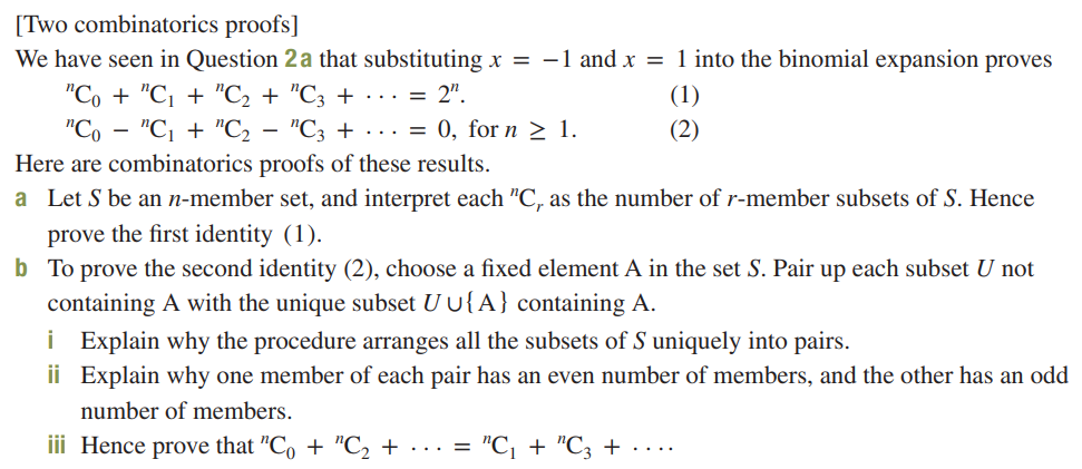 Two Combinatorics Proofs We Have Seen In Question 2 A That Substituting X 1 And X 1 Into The Binomial Expansion P 1