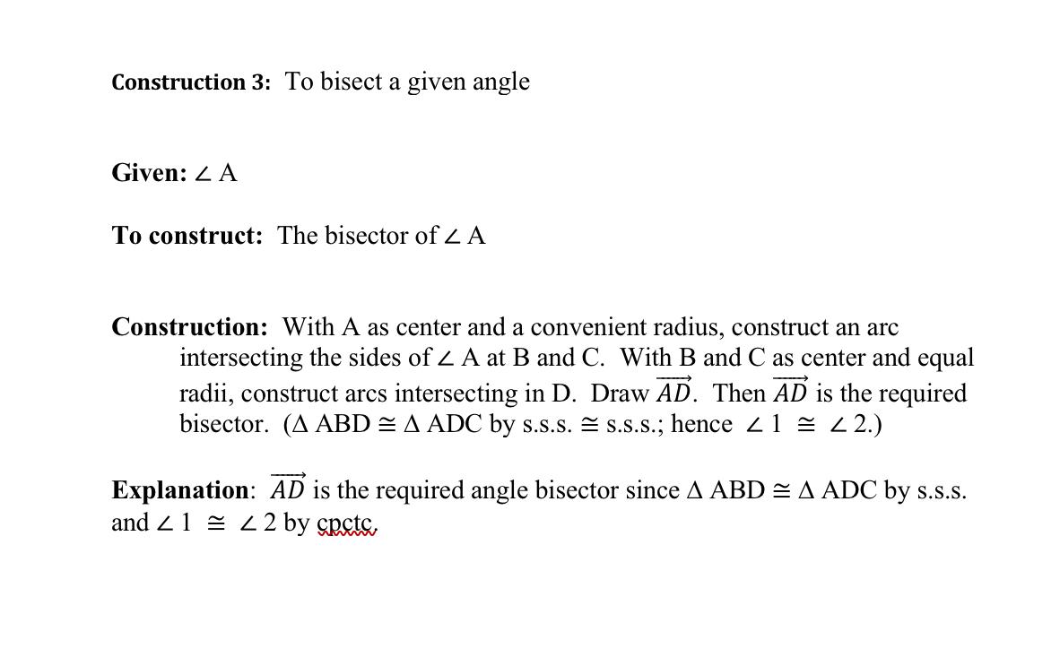 Construction 3 To Bisect A Given Angle Given Z A To Construct The Bisector Of Za Construction With A As Center And A 1