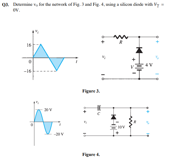 Q3 Determine V For The Network Of Fig 3 And Fig 4 Using A Silicon Diode With Vy Ov R 16 V 0 4v 16 Figure 3 1