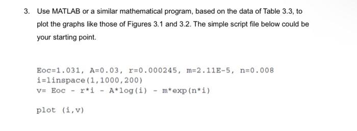 3 Use Matlab Or A Similar Mathematical Program Based On The Data Of Table 3 3 To Plot The Graphs Like Those Of Figure 1