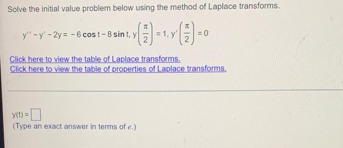 Solve The Initial Value Problem Below Using The Method Of Laplace Transforms Ly 1 Y 0 Y 2 Y Y 2y 1