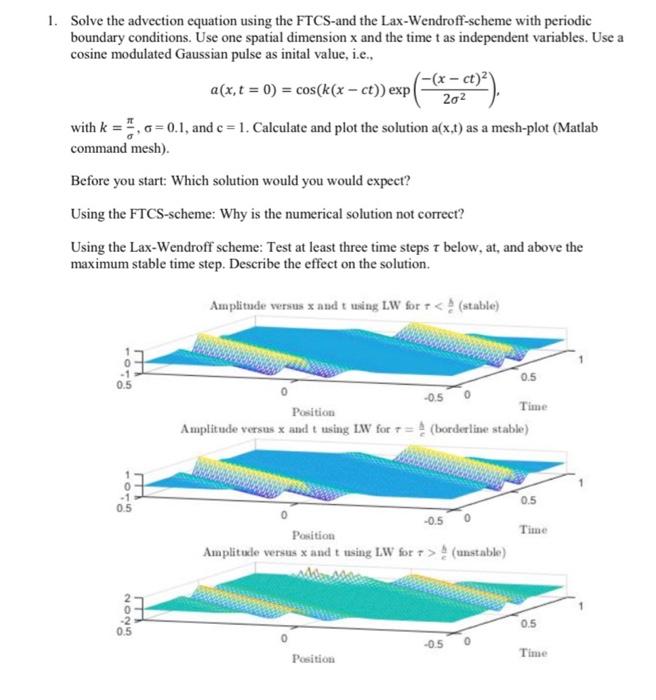 1 Solve The Advection Equation Using The Ftcs And The Lax Wendroff Scheme With Periodic Boundary Conditions Use One Sp 1