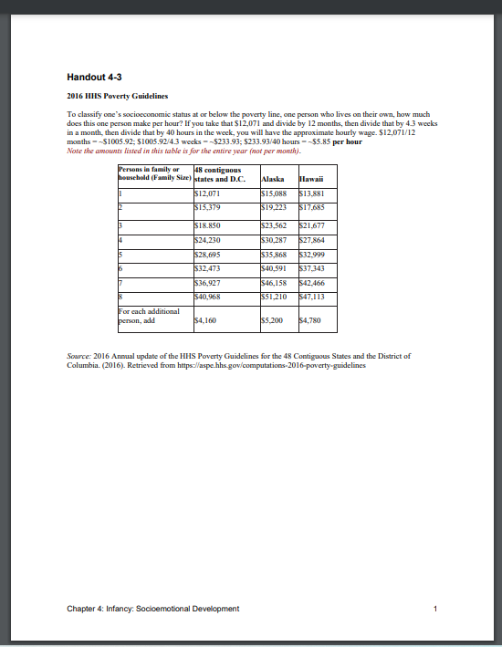 Handout 4 3 2016 Hhs Poverty Guidelines To Classify One S Socioeconomic Status At Or Below The Poverty Line One Person 1