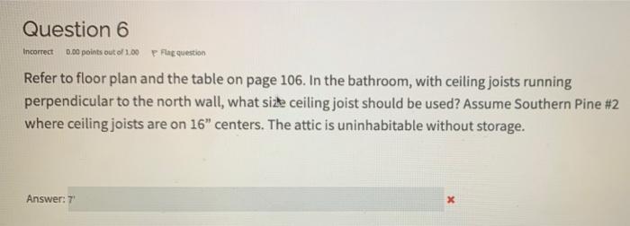 Question 6 Incorrect 0 00 Points Out Of 1 00 Flag Question Refer To Floor Plan And The Table On Page 106 In The Bathroo 1