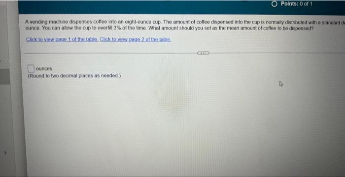 Points 0 Of 1 A Vending Machine Dispenses Coffee Into An Eight Ounce Cup The Amount Of Coffee Dispensed Into The Cup I 1