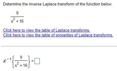 Determine The Inverse Laplace Transform Of The Function Below 9 2 S 16 Click Here To View The Table Of Laplace Transf 1