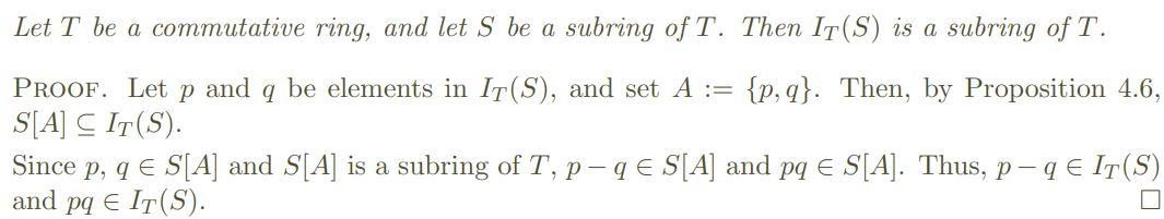 Define 3 Show That I Is Algebraic 4 8 Over Q Hint Theorem Let T Be A Commutative Ring And Let S Be A Su 2