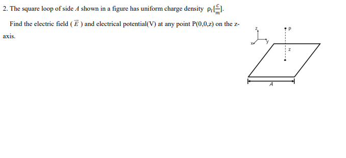 2 The Square Loop Of Side A Shown In A Figure Has Uniform Charge Density P Find The Electric Field E And Electrical 1