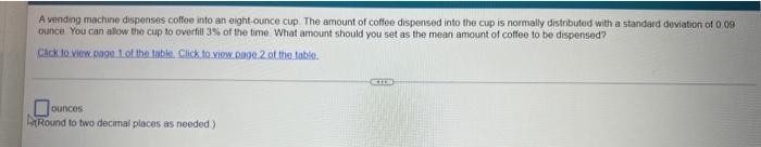 A Vending Machine Dispenses Coffee Into An Eight Ounce Cup The Amount Of Coffee Dispensed Into The Cup Is Normally Dist 1