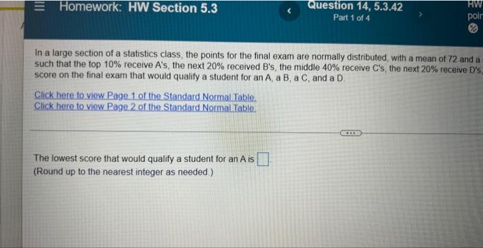 Homework Hw Section 5 3 Click Here To View Page 1 Of The Standard Normal Table Click Here To View Page 2 Of The Standa 1