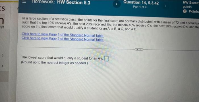 Homework Hw Section 5 3 Click Here To View Page 1 Of The Standard Normal Table Click Here To View Page 2 Of The Standa 3