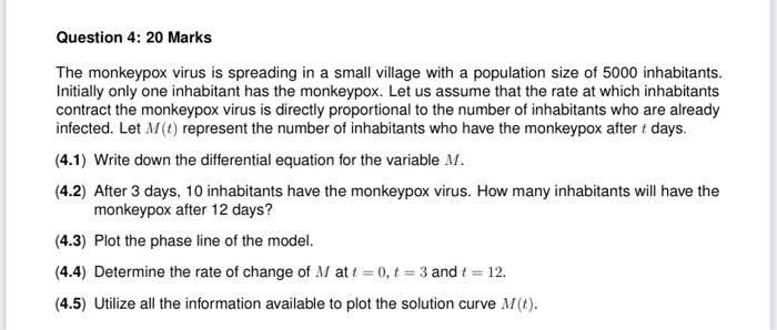 Question 4 20 Marks The Monkeypox Virus Is Spreading In A Small Village With A Population Size Of 5000 Inhabitants Ini 1