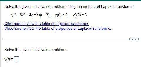 Solve The Given Initial Value Problem Using The Method Of Laplace Transforms Y 5y 4y Tu T 3 Y 0 0 Y 0 3 1