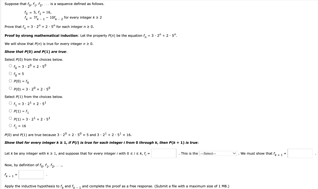 Suppose That F0 F1 F2 Is A Sequence Defined As Follows F0 5 F1 16 Fk 7fk 1 10fk 2 For Every Integer K 1