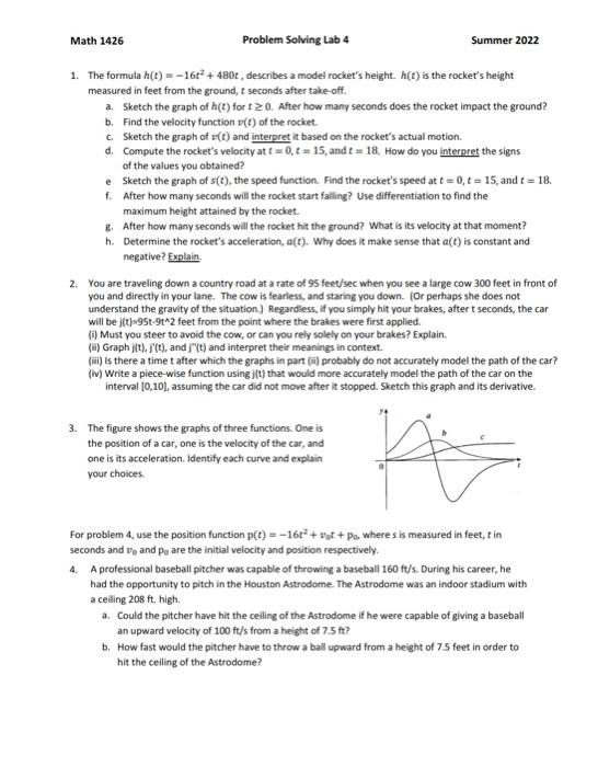Need Help With 3 And 4 Specifically But Additional Help On 1 And 2 Is Appreciated 3 The Figure Shows The Graphs Of Th 1