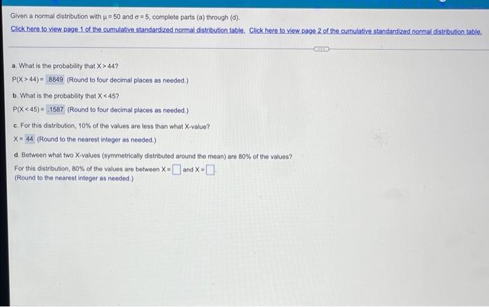 Homework Homework 6 Given A Normal Distribution With 100 And A 10 Complete Parts A Through D Click Here To 2