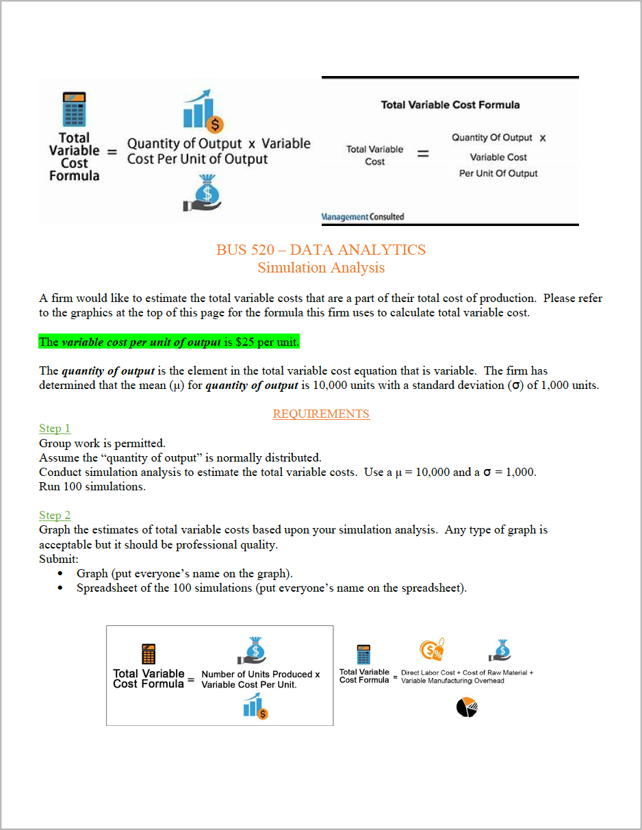 Total Variable Cost Formula Quantity Of Output X Variable Cost Per Unit Of Output W Total Variable Cost Formula Total 1