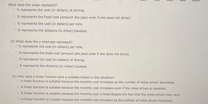 The Monthly Cost Of Driving A Car Depends On The Number Of Miles Driven Lynn Found That In May It Cost Her 385 To Driv 2