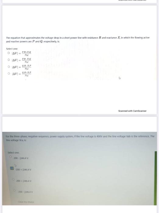 The Equation That Approximates The Voltage Drop In A Short Power Time With Resistance Rand Reactance X In Which The Flo 1