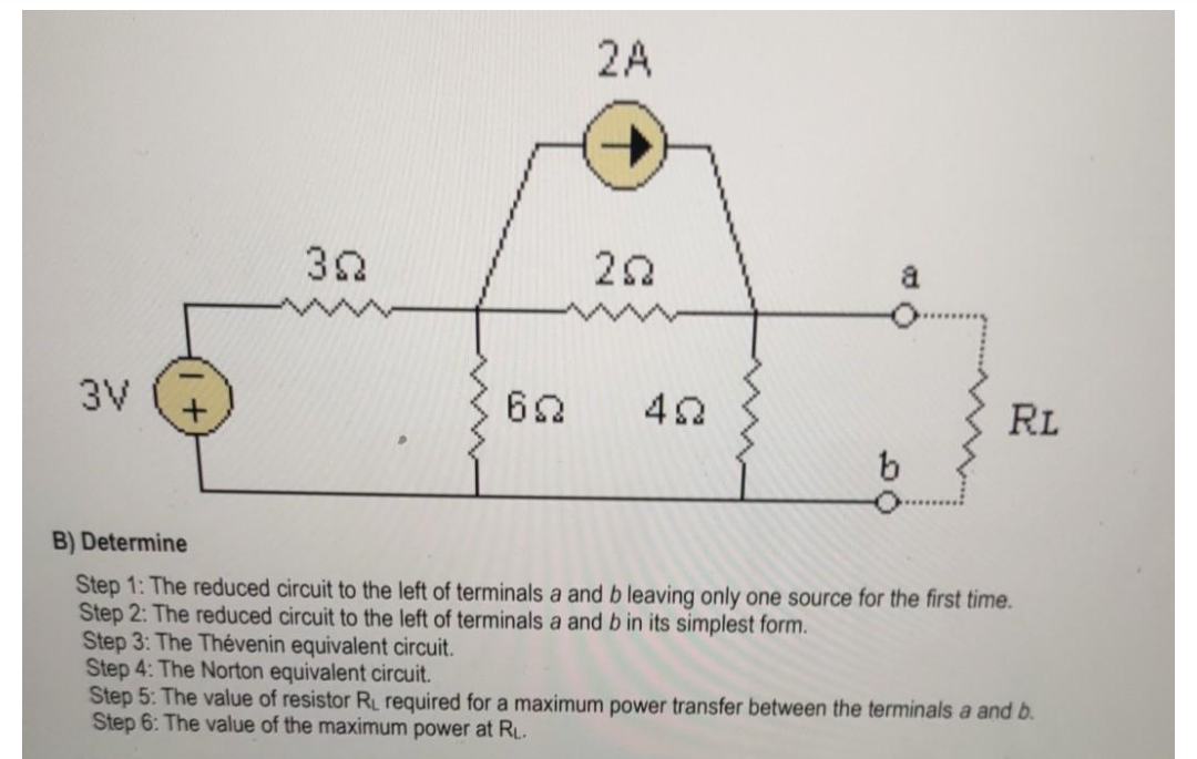 2a 32 202 3v 62 422 Rl Bo B Determine Step 1 The Reduced Circuit To The Left Of Terminals A And B Leaving Only One Sou 1