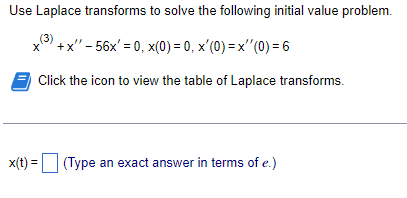 Use Laplace Transforms To Solve The Following Initial Value Problem 3 X X 56x 0 X 0 0 X 0 X 0 6 Cli 1