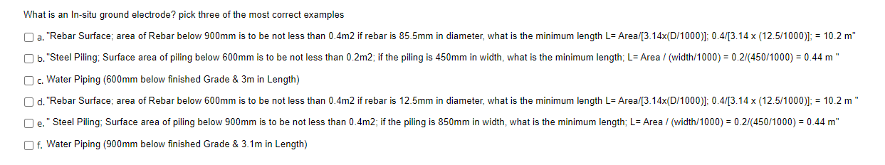 What Is An In Situ Ground Electrode Pick Three Of The Most Correct Examples A Rebar Surface Area Of Rebar Below 900mm 1