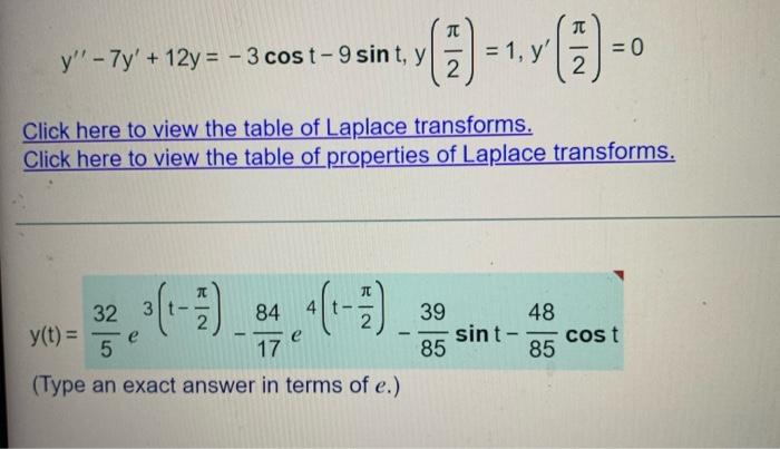 Solve The Initial Value Problem Below Using The Method Of Laplace Transforms 1 Y Y 4y 3y 8 Cost 7 Sint Y 2