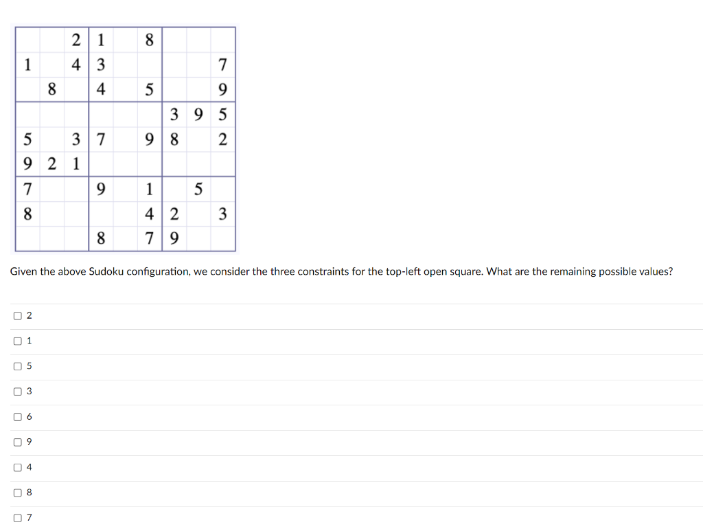 2 1 4 3 8 4 5 5 921 7 9 1 8 4 2 8 79 02 01 05 03 N6 Given The Above Sudoku Configuration We Consider The Three Constr 1