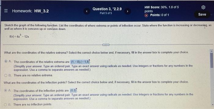 Homework Hw 3 2 Question 3 2 2 9 Part 5 Of 5 Hw Score 36 1 8 Of 5 Points Points 0 Of 1 Save Sketch The Graph Of T 1
