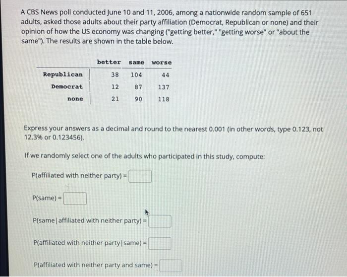 A Cbs News Poll Conducted June 10 And 11 2006 Among A Nationwide Random Sample Of 651 Adults Asked Those Adults About 1
