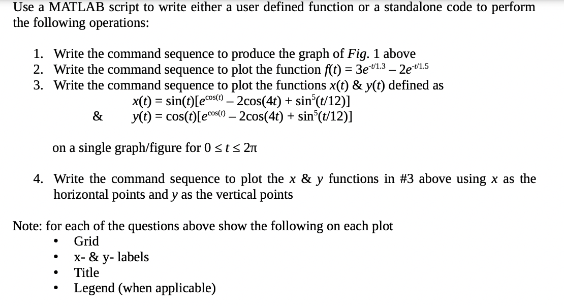 Use A Matlab Script To Write Either A User Defined Function Or A Standalone Code To Perform The Following Operations 1 1
