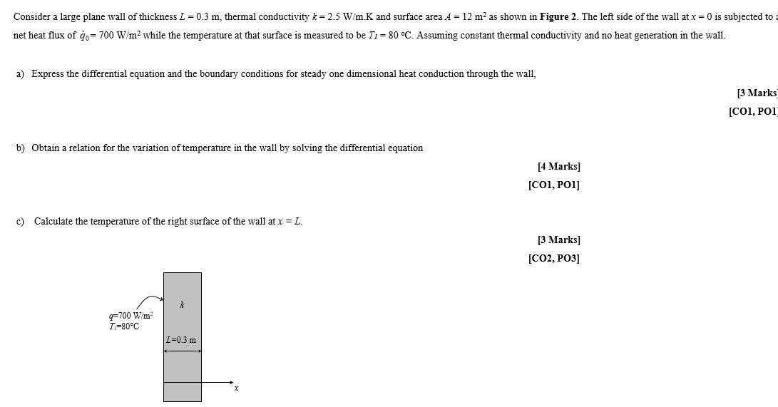 Consider A Large Plane Wall Of Thickness L 0 3 M Thermal Conductivity K 2 5 W M K And Surface Area A 12 M2 As Sho 1