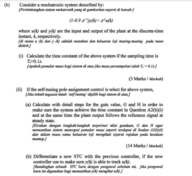 B Consider A Mechatronic System Described By Pertimbangkan Sistem Mekatronik Yang Di Gambarkan Seperti Di Bawah 1 1