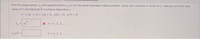 Find The Eigenvalues And Eigenfunctions Y X For The Given Boundary Value Problem Give Your Answers In Terms Of N M 1