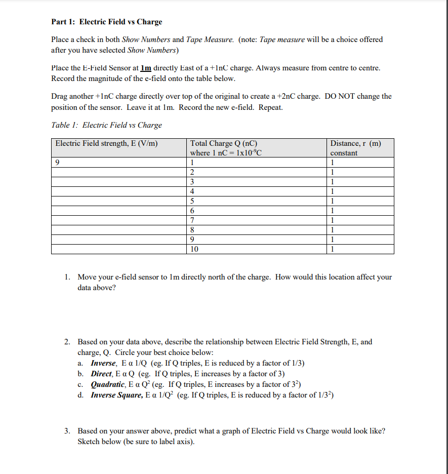 Electric Fields Project Potential Credits 25 Using A Pencil Answer The Following Questions The Lab Is Marked Based 2