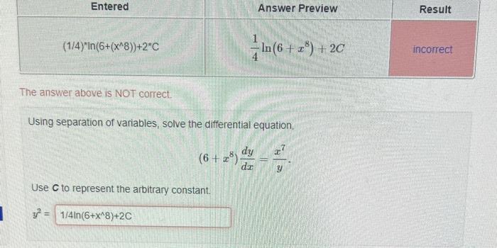 Frien Tutun Fran Entered 1 4 In 6 X 8 2 C The Answer Above Is Not Correct 6 2 Using Separation Of Variables Sol 1