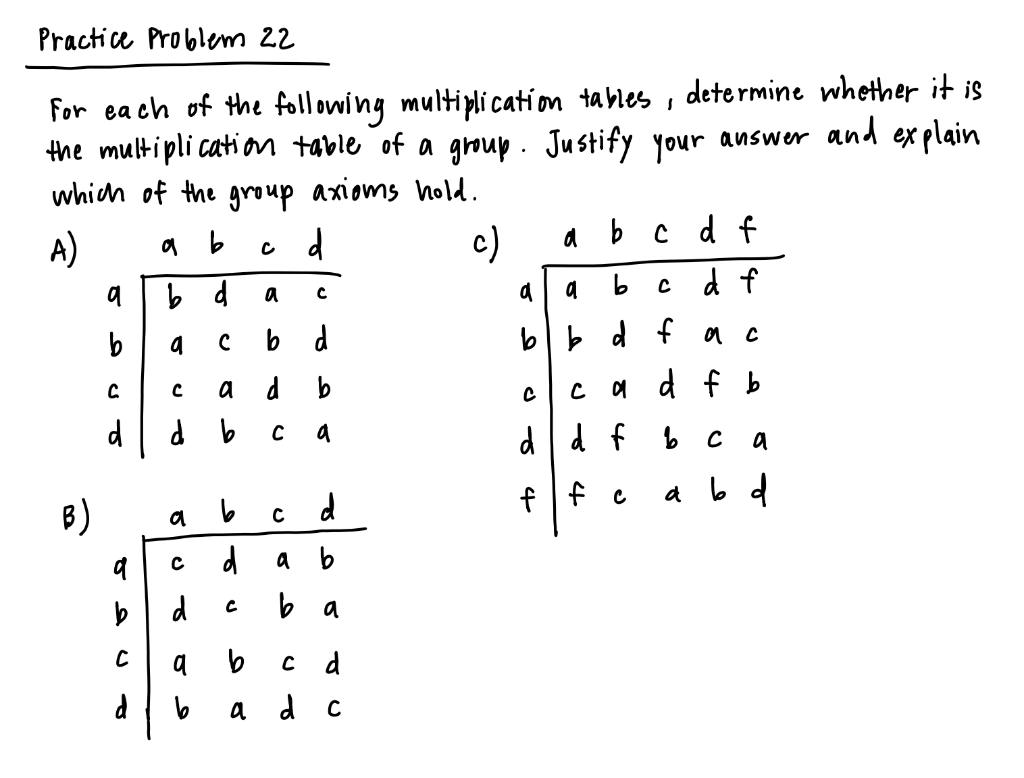 Practice Problem 22 Determine Whether It Is For Each Of The Following Multiplication Tables The Multiplication Table Of 1