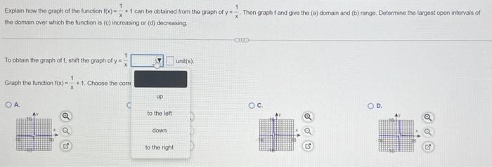 Explain How The Graph Of The Function F X 1 Can Be Obtained From The Graph Of Y The Domain Over Which The Function I 1