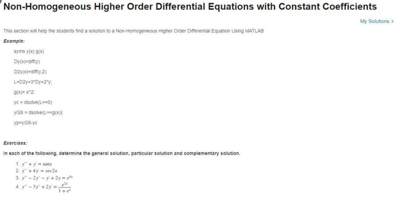 Non Homogeneous Higher Order Differential Equations With Constant Coefficients This Section Will Help The Students Find 1