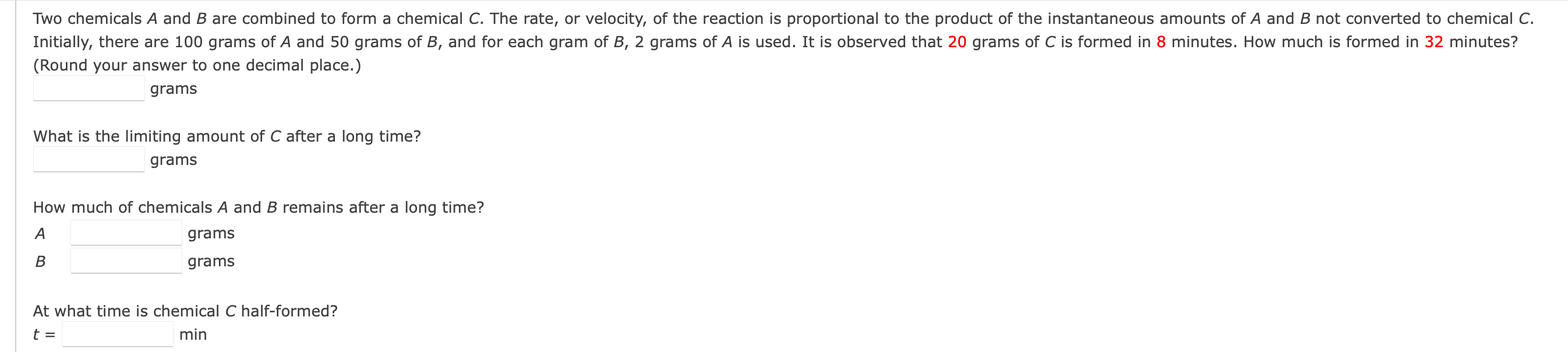 Two Chemicals A And B Are Combined To Form A Chemical C The Rate Or Velocity Of The Reaction Is Proportional To The P 1