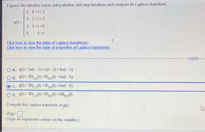 Express The Function Below Using Window And Step Functions And Compute Its Laplace Transform 0 0 T 2 3 2 1 3 1 3 T 6 1