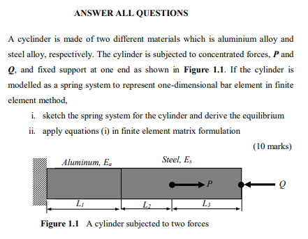 Answer All Questions A Cyclinder Is Made Of Two Different Materials Which Is Aluminium Alloy And Steel Alloy Respective 1