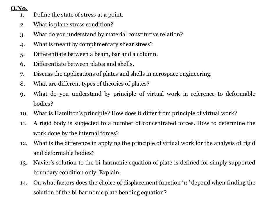 4 O No 1 Define The State Of Stress At A Point 2 What Is Plane Stress Condition 3 What Do You Understand By Mater 1