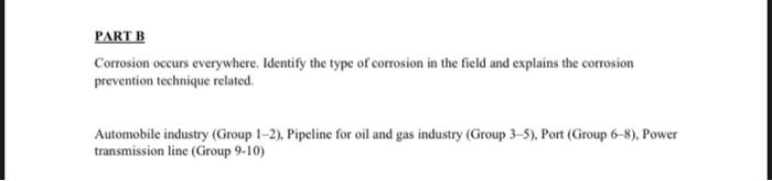 Part B Corrosion Occurs Everywhere Identify The Type Of Corrosion In The Field And Explains The Corrosion Prevention Te 1