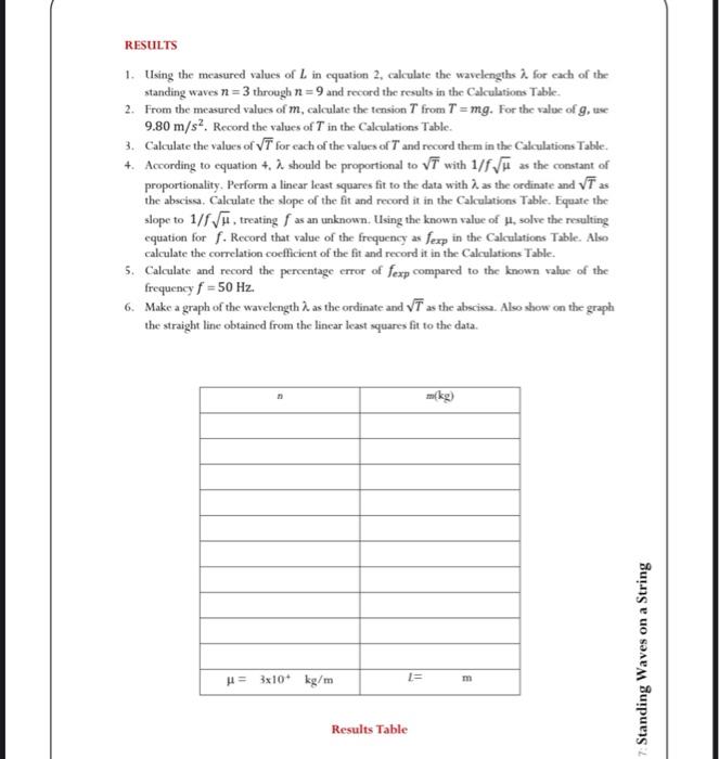 L 1 2m M Kg N 1 2 3 0 50 0 12 0 06 0 03 0 02 4 5 Results 1 Using The Measured Values Of L In Equation 2 Calculate T 2