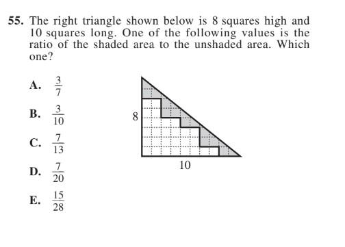 55 The Right Triangle Shown Below Is 8 Squares High And 10 Squares Long One Of The Following Values Is The Ratio Of Th 1