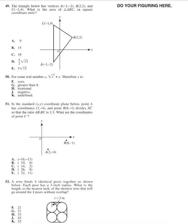 49 The Triangle Below Has Vertices A 1 2 B 2 2 And C 1 4 What Is The Area Of Aabc In Square Coordinate Units 1